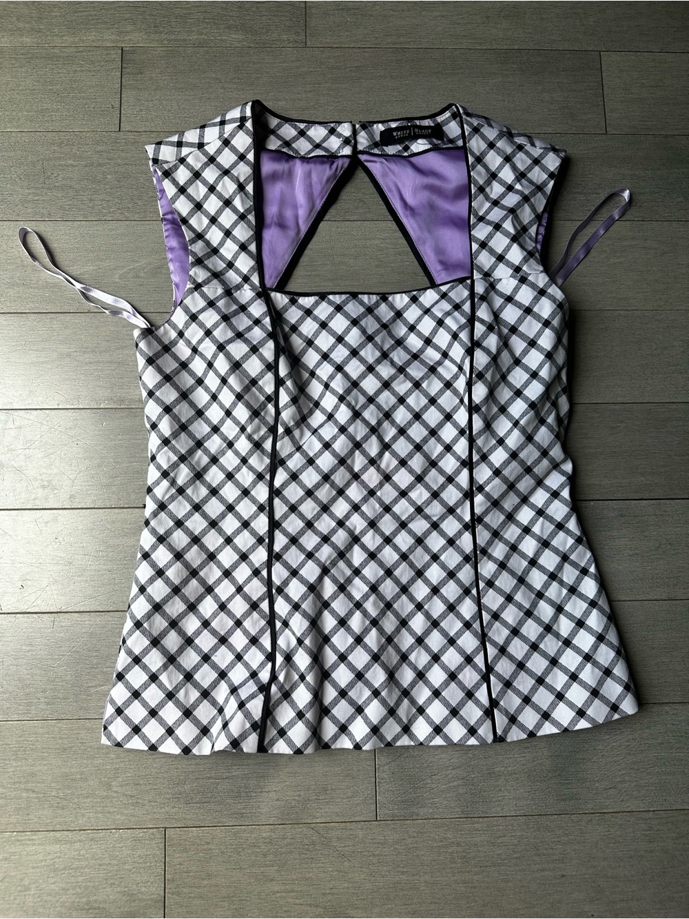 Women’s White House Black Market Sleeveless Gingham Top Purple Lining Plaid Sm